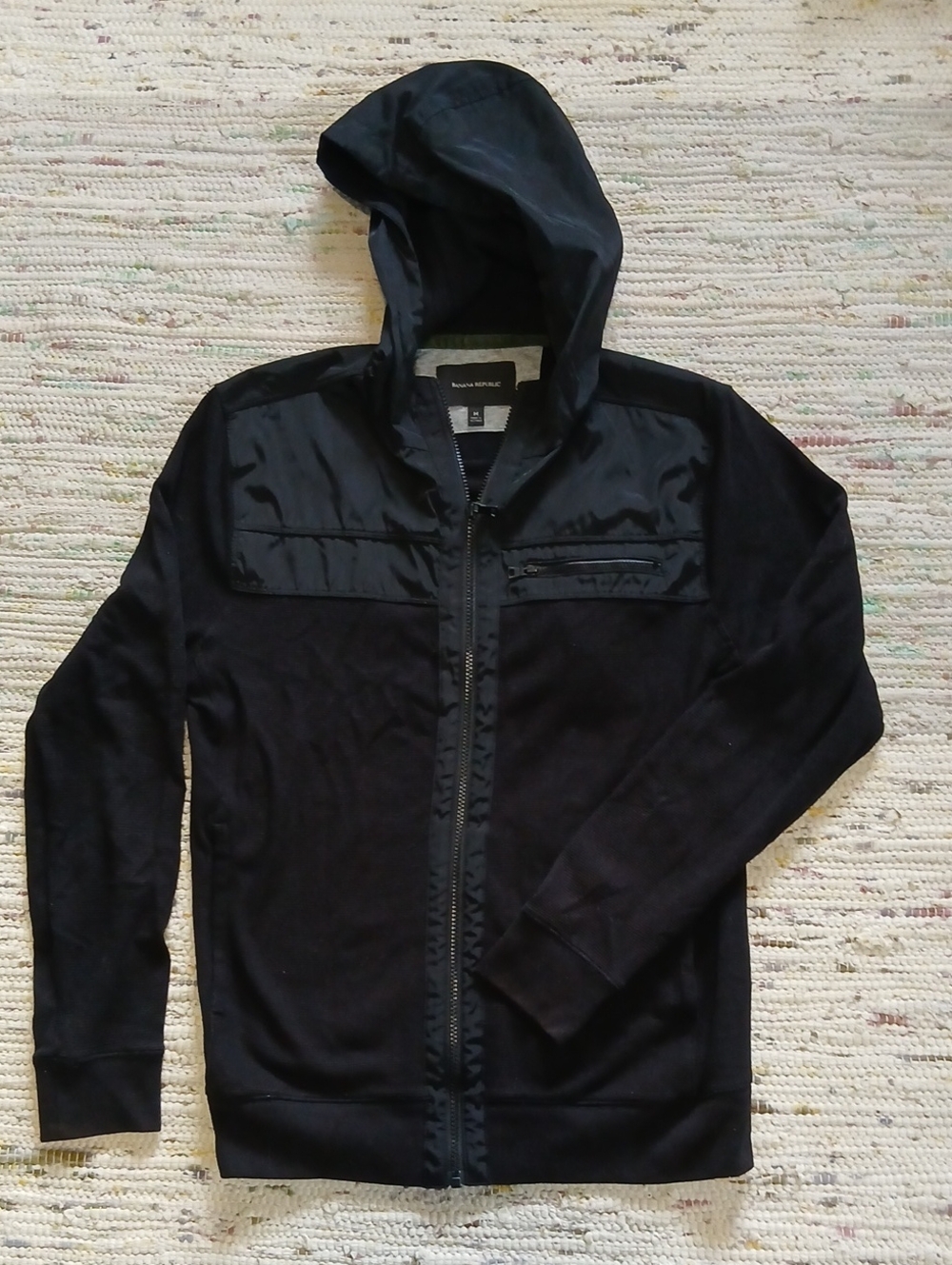 Banana Republic Men's Black Hooded Zip-Up Sweater